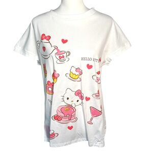 HELLO KITTY CAFE NWT Women's Medium Pink White Graphic Tee Shirt Kawaii Desserts